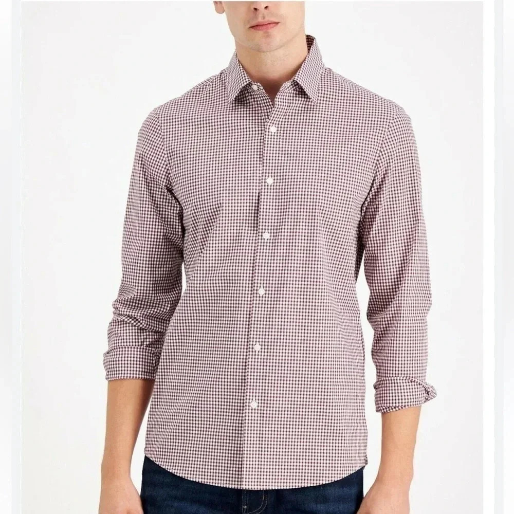 Michael Kors red checkered slim fit shirt size large business casual shirt